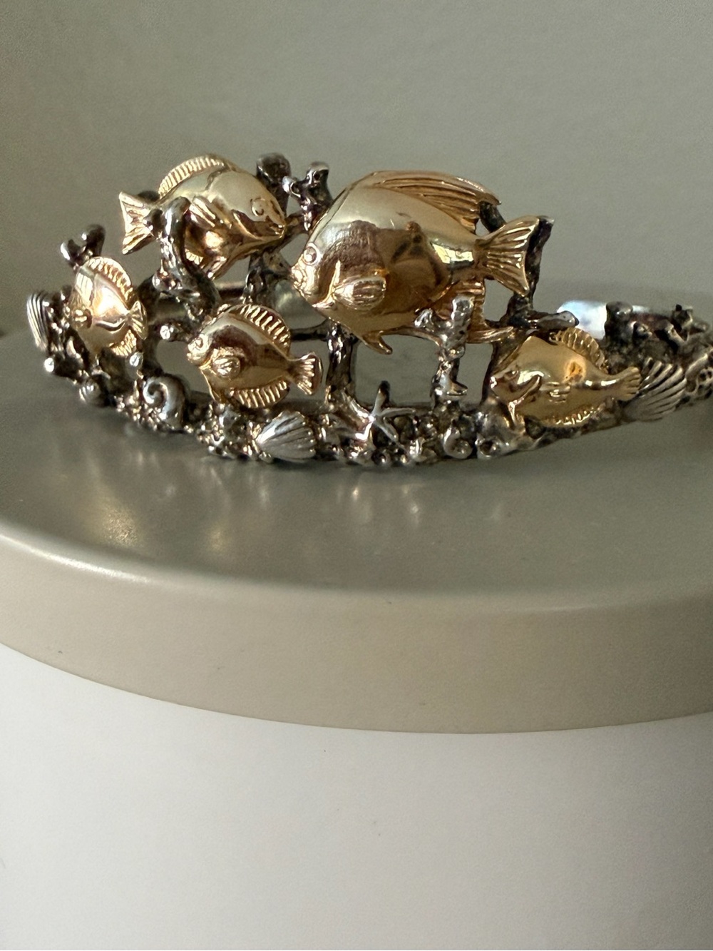 Vintage Kabana 925 Sterling Silver School of Fish Coral Reef Cuff Bracelet